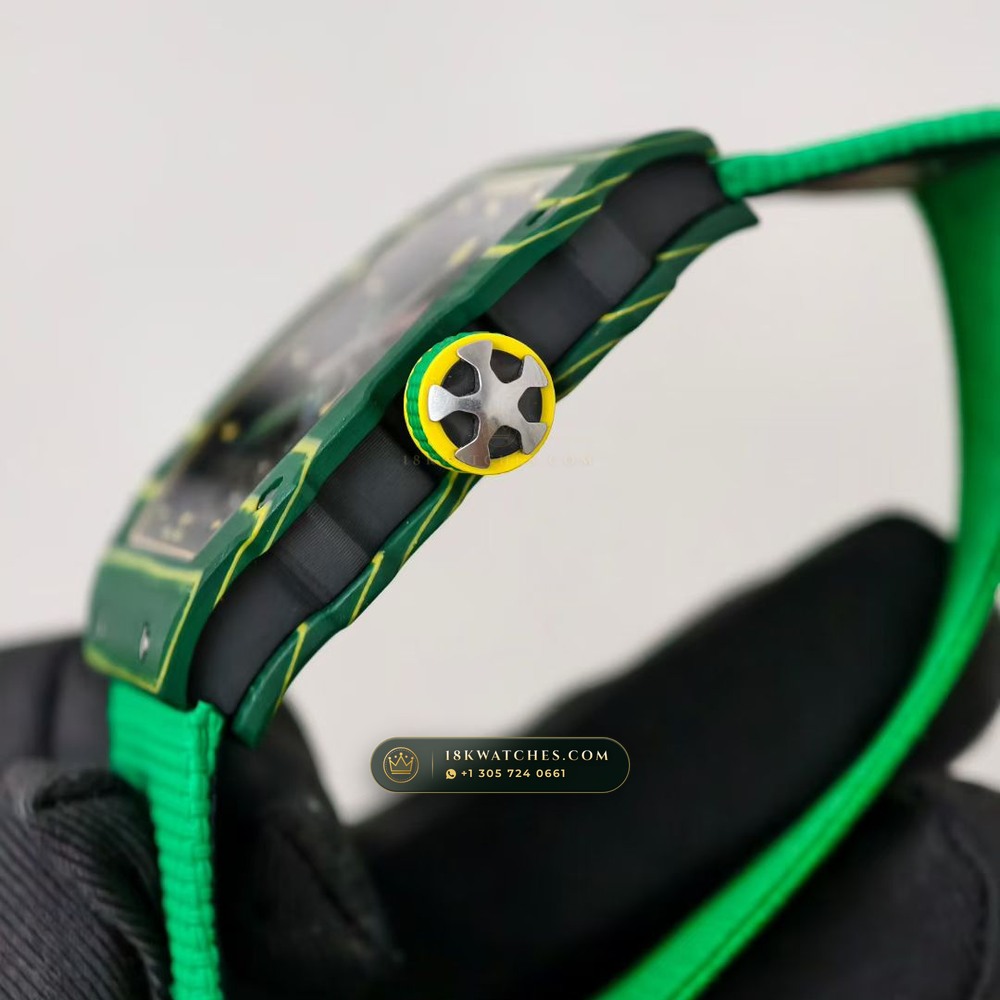 Richard Mille RM 67-02 Automatic Extra-Flat Wayde van Niekerk Green & Yellow Quartz TPT Geneva Atelier Spec — Studio Gallery Plate V in Carbon TPT & Grade 5 Titanium (33.3g Verified Mass, Richard Mille Cal. CRMA7 Skeletonized Titanium)