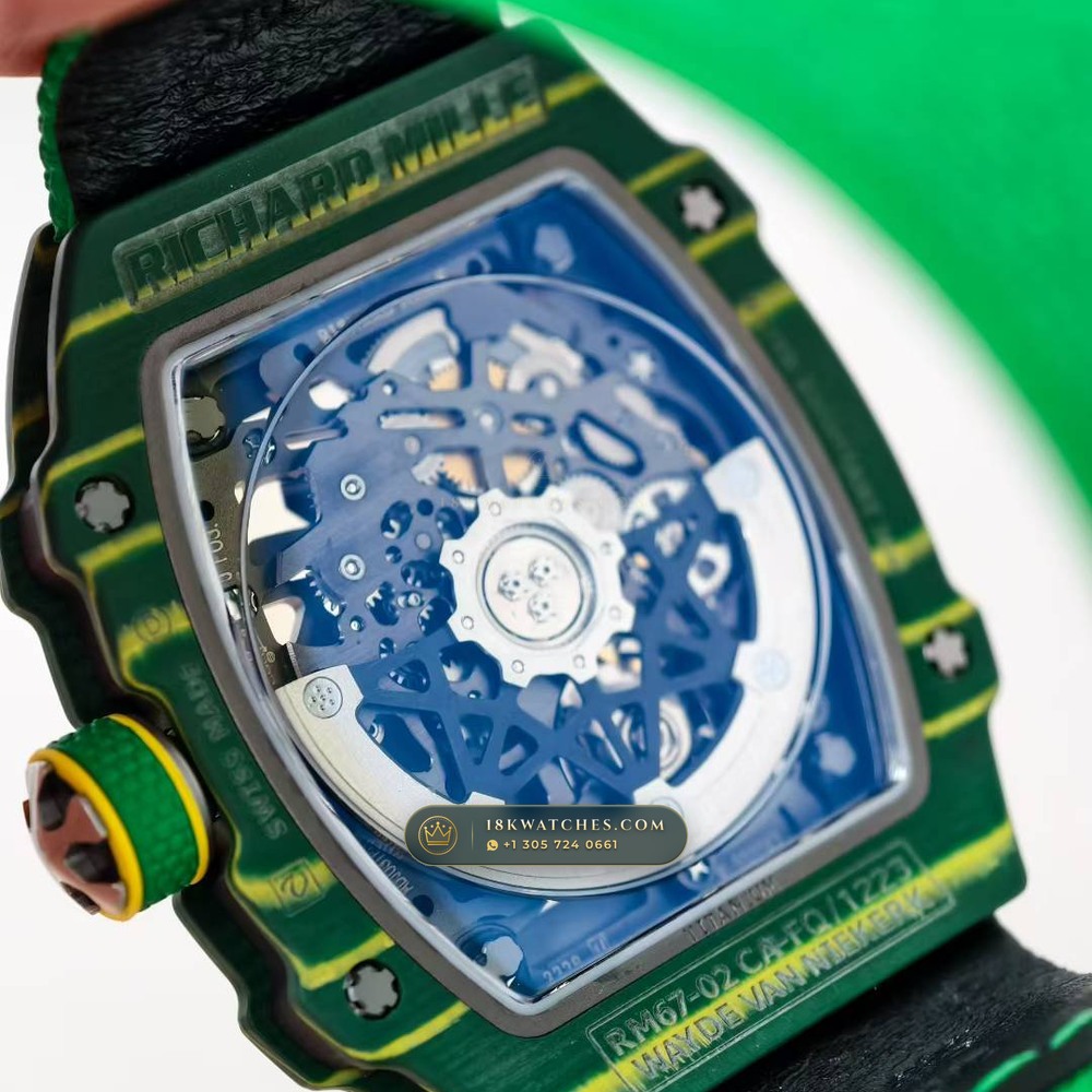 Richard Mille RM 67-02 Automatic Extra-Flat Wayde van Niekerk Green & Yellow Quartz TPT Geneva Atelier Spec — Studio Gallery Plate VI in Carbon TPT & Grade 5 Titanium (33.3g Verified Mass, Richard Mille Cal. CRMA7 Skeletonized Titanium)