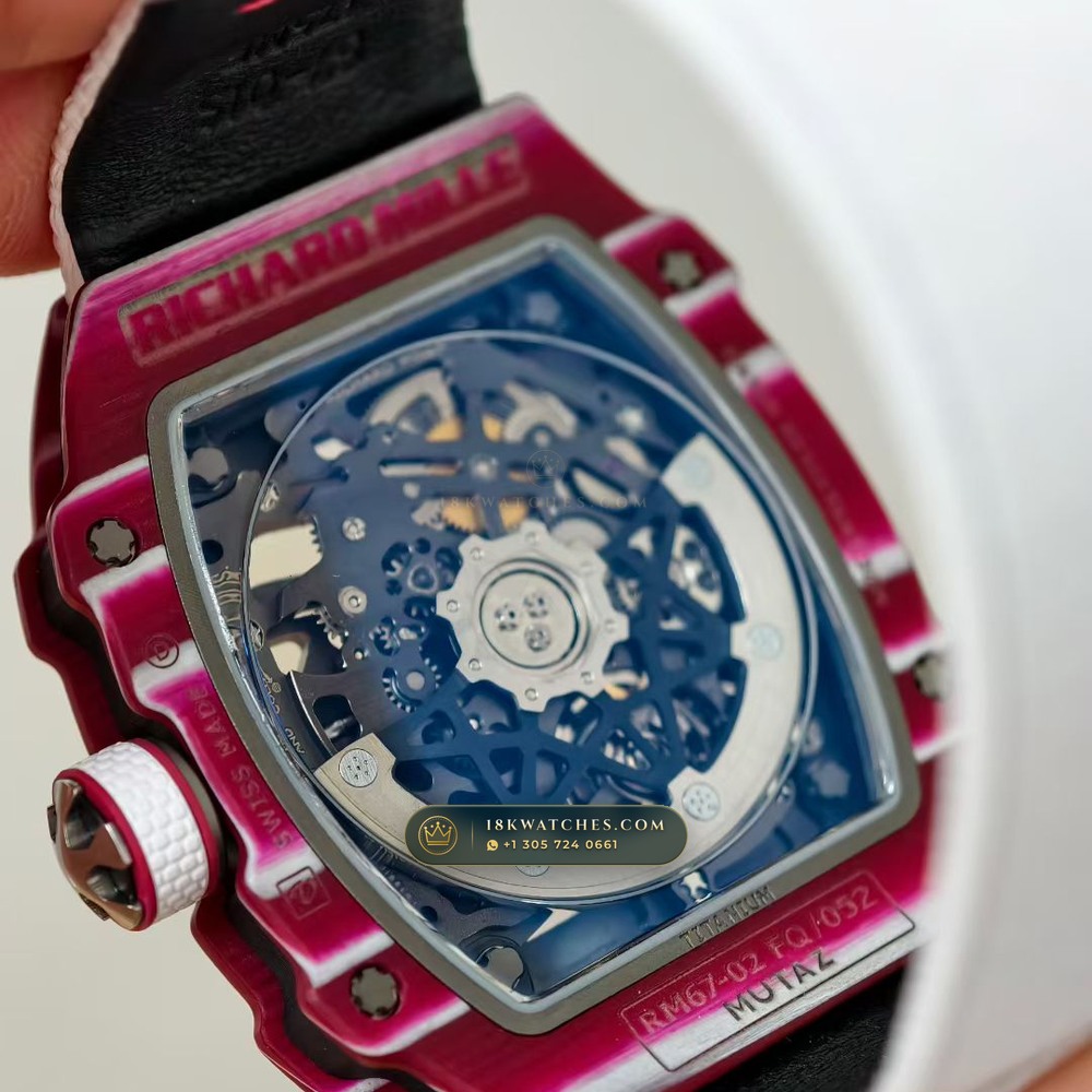 Richard Mille RM 67-02 Automatic Extra-Flat Mutaz Barshim Crimson Quartz TPT Hand-Chamfered Bevel Spec — Studio Gallery Plate V in Carbon TPT & Grade 5 Titanium (33.3g Verified Mass, Richard Mille Cal. CRMA7 Skeletonized Titanium)