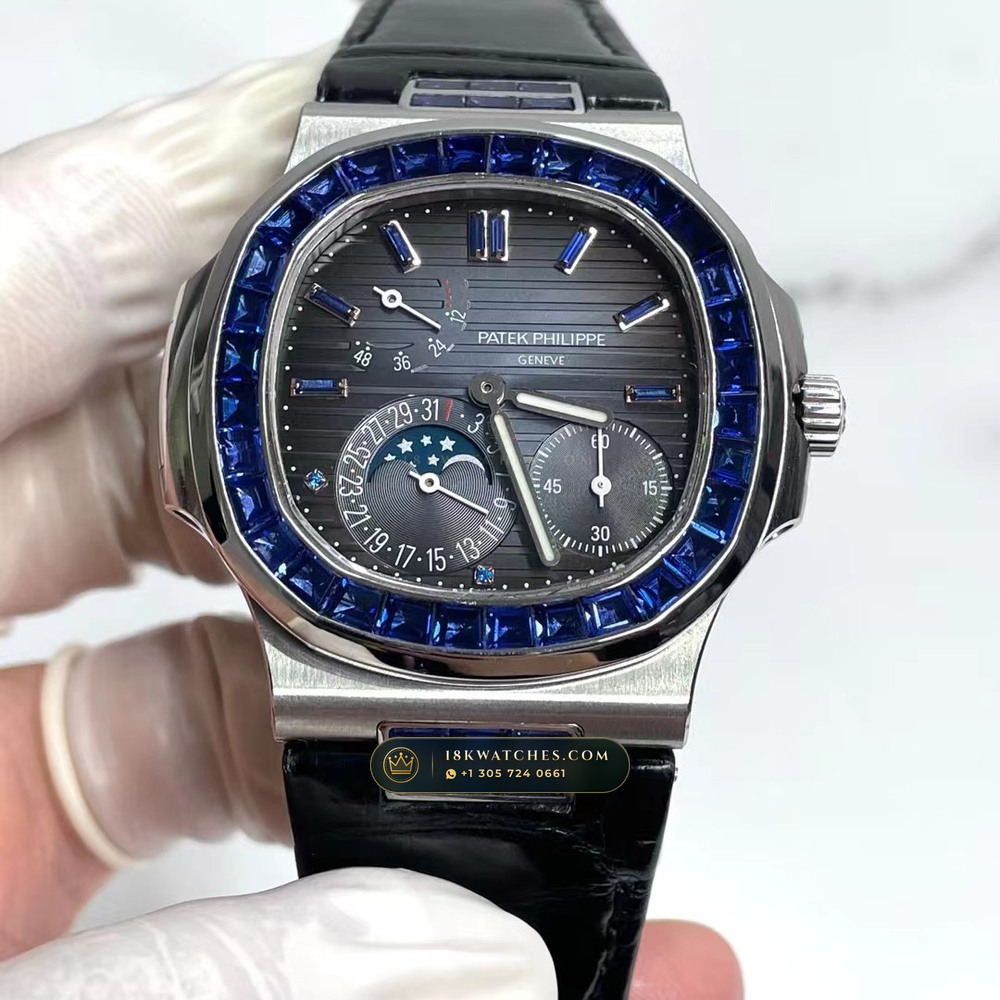 Patek Philippe Nautilus Moonphase & Power Reserve Graduated Royal Blue Sunburst Dial Ref. 5712A