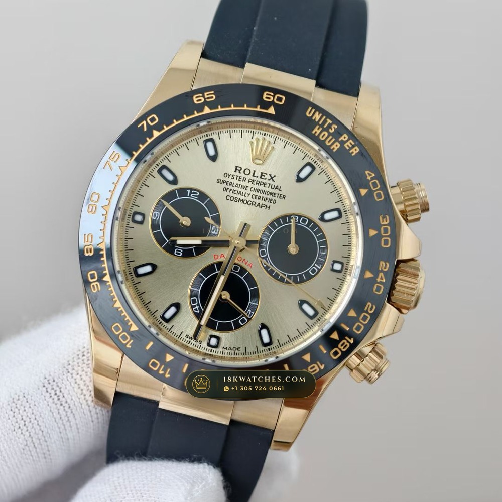 Rolex Cosmograph Daytona 18K Yellow Gold Deep Crystal Optics 5-Axis CNC Case Ref. 116518LN — Studio Gallery Plate III in 18K Yellow Gold Au750 (160.2g Verified Mass, Rolex Manufacture Cal. 4130 - 72h Power Reserve)