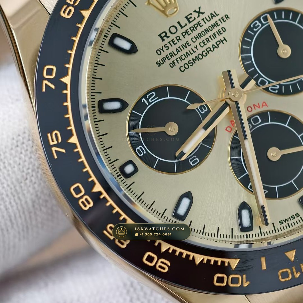 Rolex Cosmograph Daytona 18K Yellow Gold Deep Crystal Optics 5-Axis CNC Case Ref. 116518LN — Studio Gallery Plate V in 18K Yellow Gold Au750 (160.2g Verified Mass, Rolex Manufacture Cal. 4130 - 72h Power Reserve)