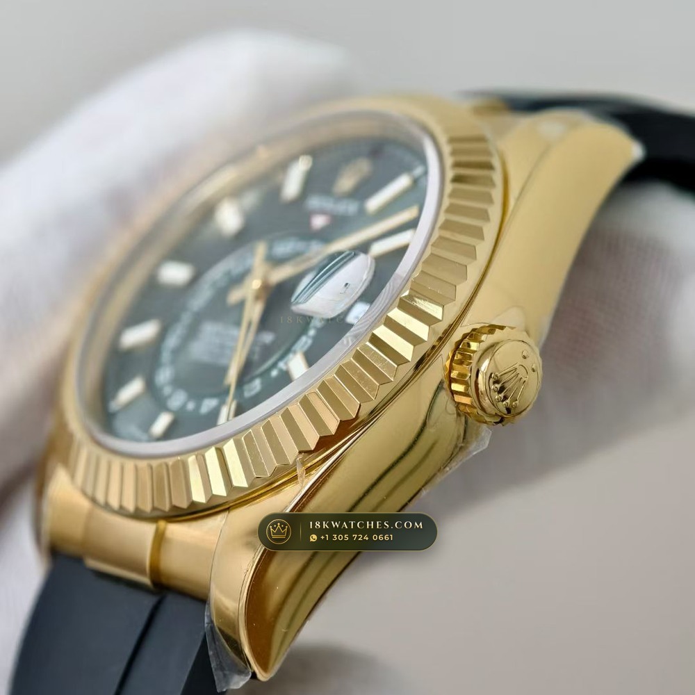 Rolex Sky-Dweller Sunray Green Dial 18K Yellow Gold Ref. 336938 — Studio Gallery Plate IV in 18K Yellow Gold Au750 (252.0g Verified Mass, Rolex Manufacture Cal. 9002 Annual Calendar)