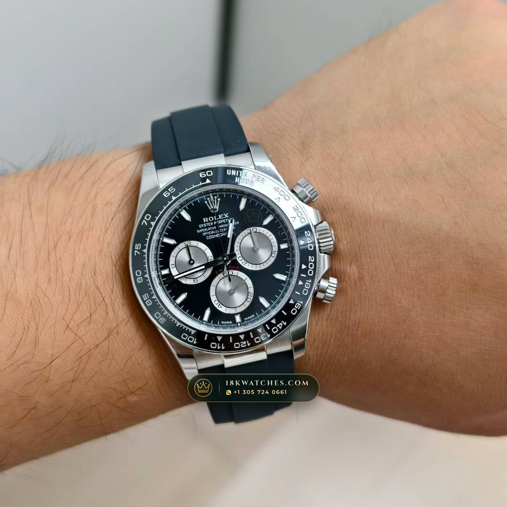 Rolex Cosmograph Daytona Ghost Sunray Grey & Black Subdials on Oysterflex 18K White Gold Ref. 126519LN — Studio Gallery Plate VIII in 18K White Gold Au750 (160.5g Verified Mass, Rolex Manufacture Cal. 4131 - 72h Power Reserve)