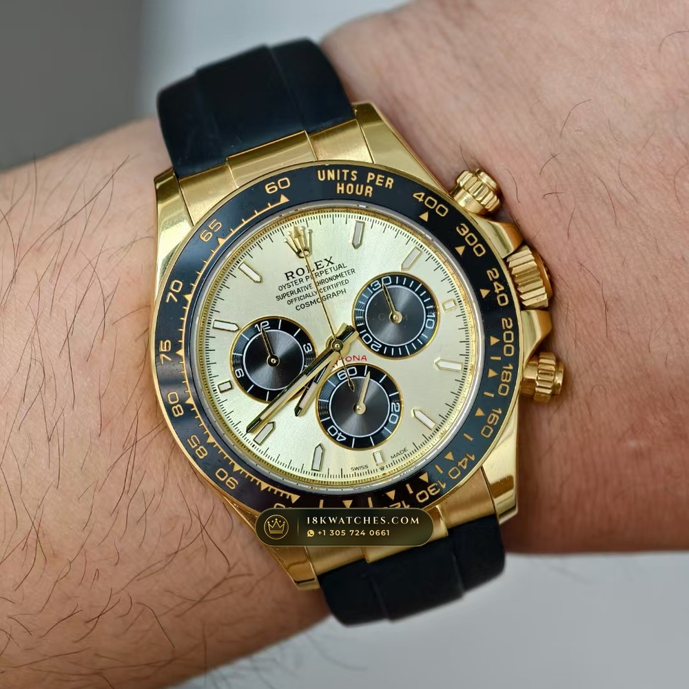 Rolex Cosmograph Daytona 18K Yellow Gold Deep Crystal Optics Ref. 126518 — Studio Gallery Plate VII in 18K Yellow Gold Au750 (160.8g Verified Mass, Rolex Manufacture Cal. 4131 - 72h Power Reserve)