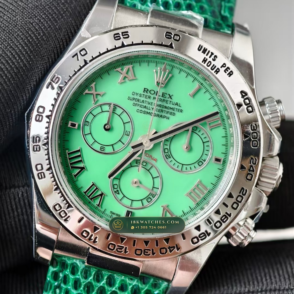 Rolex Cosmograph Daytona Beach Pastel Lizard Strap Collector Edition 18K White Gold Ref. 116519 — Studio Gallery Plate III in 18K White Gold Au750 (138.6g Verified Mass, Rolex Manufacture Cal. 4130 - 72h Power Reserve)
