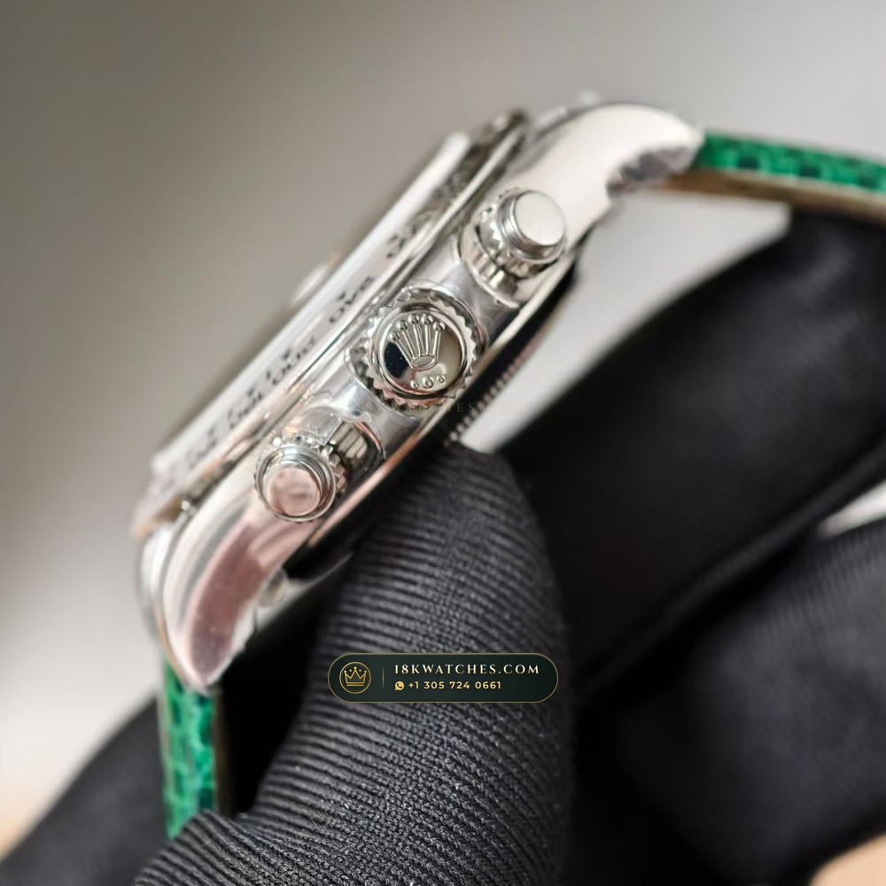 Rolex Cosmograph Daytona Beach Pastel Lizard Strap Collector Edition 18K White Gold Ref. 116519 — Studio Gallery Plate IV in 18K White Gold Au750 (138.6g Verified Mass, Rolex Manufacture Cal. 4130 - 72h Power Reserve)