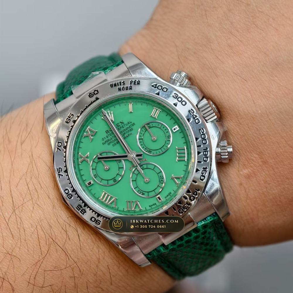 Rolex Cosmograph Daytona Beach Pastel Lizard Strap Collector Edition 18K White Gold Ref. 116519 — Studio Gallery Plate VIII in 18K White Gold Au750 (138.6g Verified Mass, Rolex Manufacture Cal. 4130 - 72h Power Reserve)