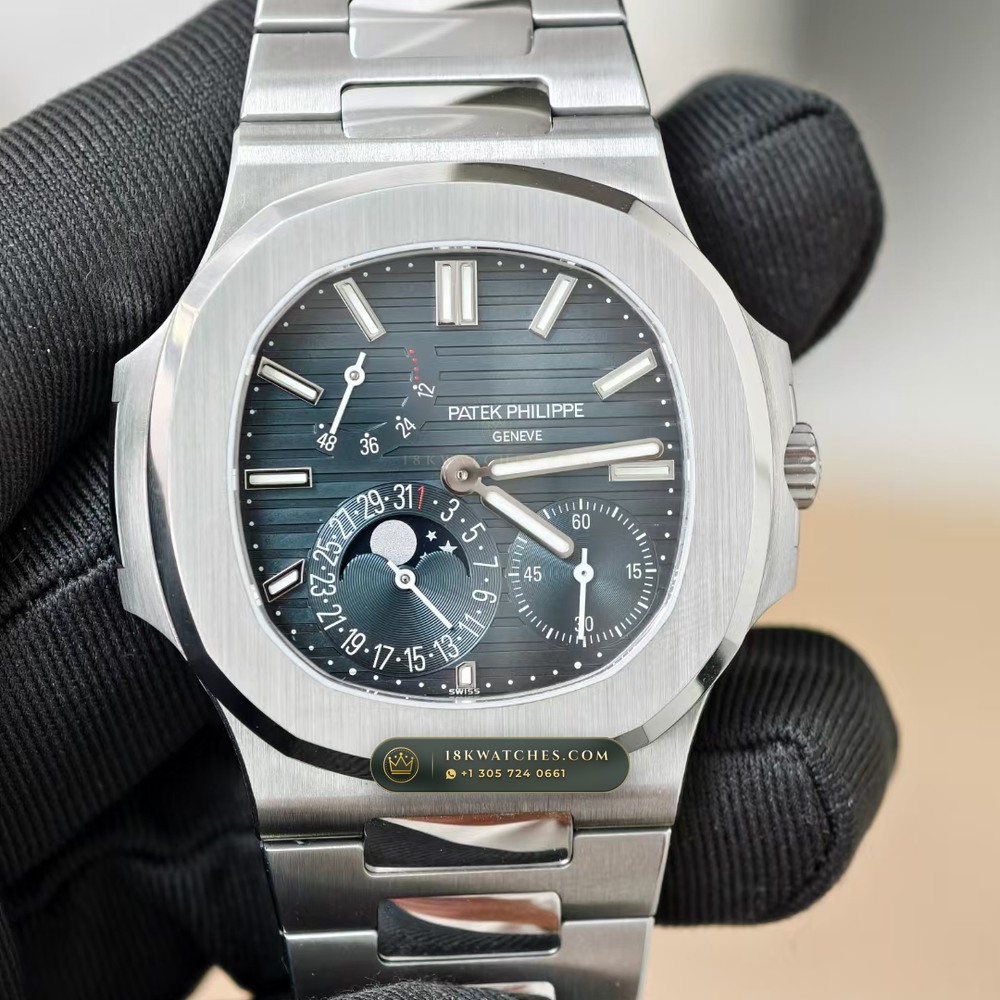 Patek Philippe Nautilus Moonphase & Power Reserve Sapphire Caseback Spec Ref. 5712/1A