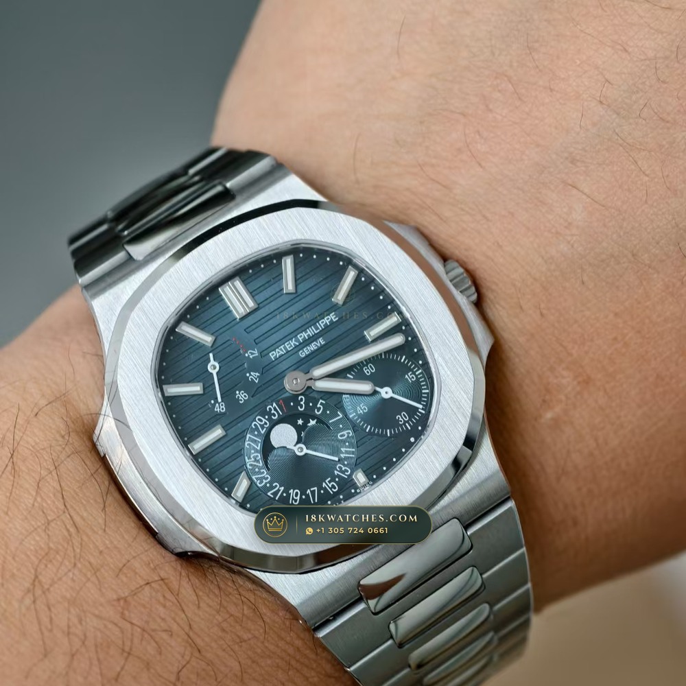 Patek Philippe Nautilus Moonphase & Power Reserve Sapphire Caseback Spec Ref. 5712/1A — Studio Gallery Plate VII in 904L Stainless Steel Custom Architecture (116.6g Verified Mass, Patek Philippe Cal. 240 PS IRM C LU - 22K Gold Micro-Rotor)