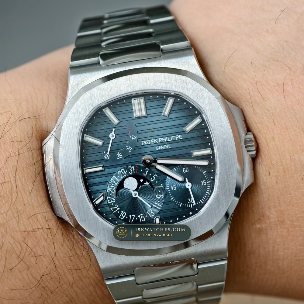 Patek Philippe Nautilus Moonphase & Power Reserve Sapphire Caseback Spec Ref. 5712/1A — Studio Gallery Plate VIII in 904L Stainless Steel Custom Architecture (116.6g Verified Mass, Patek Philippe Cal. 240 PS IRM C LU - 22K Gold Micro-Rotor)