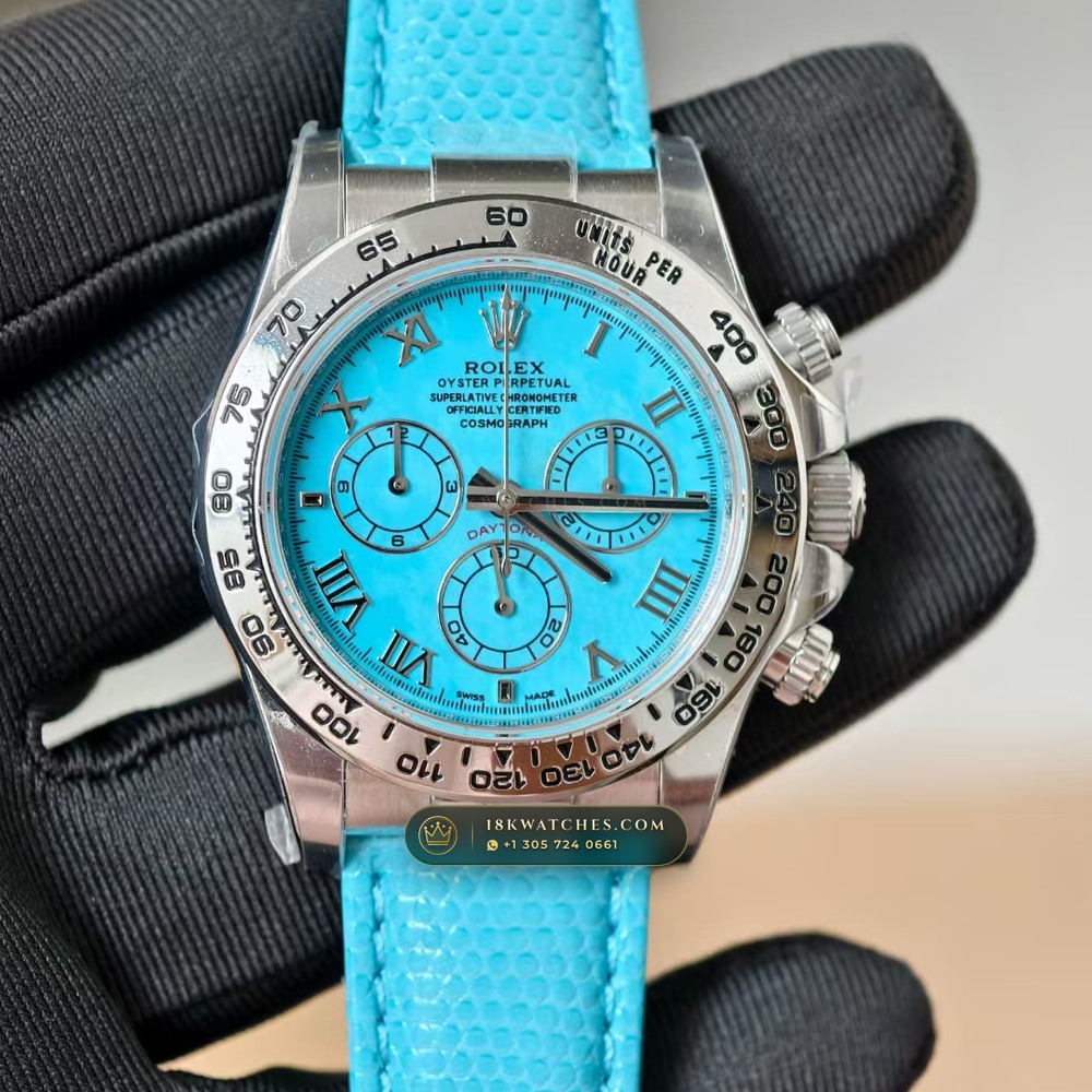 Rolex Cosmograph Daytona Beach Tiffany Turquoise Leather Strap 18K White Gold Ref. 116519