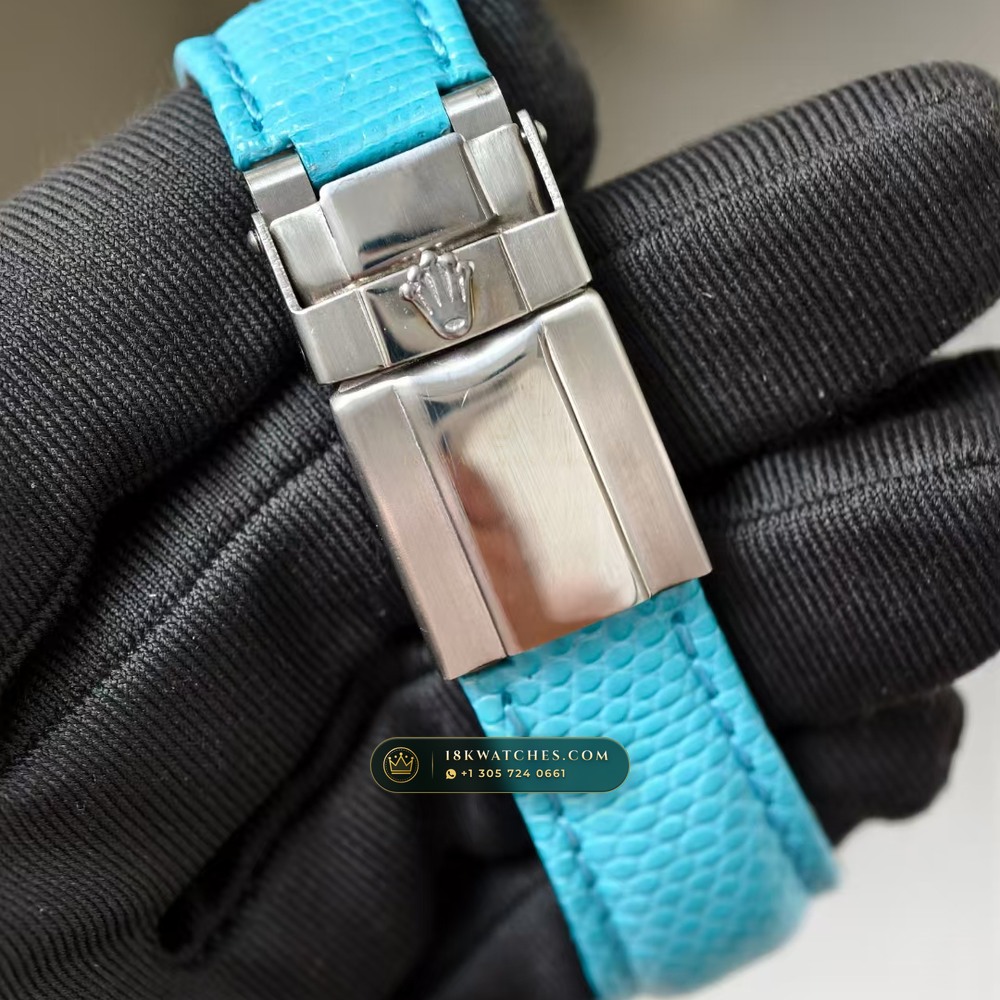 Rolex Cosmograph Daytona Beach Tiffany Turquoise Leather Strap 18K White Gold Ref. 116519 — Studio Gallery Plate VII in 18K White Gold Au750 (138.8g Verified Mass, Rolex Manufacture Cal. 4130 - 72h Power Reserve)