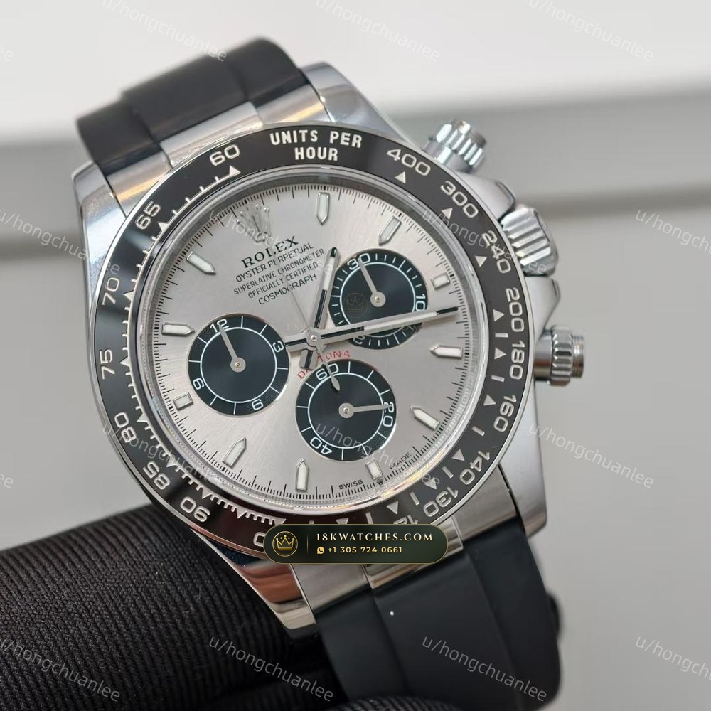 Rolex Cosmograph Daytona Cement Grey & Ice Blue Dial 950 Platinum Ref. 126506 — Studio Gallery Plate II in 950 Platinum Pt950 (282.0g Verified Mass, Rolex Manufacture Cal. 4131 - 72h Power Reserve)