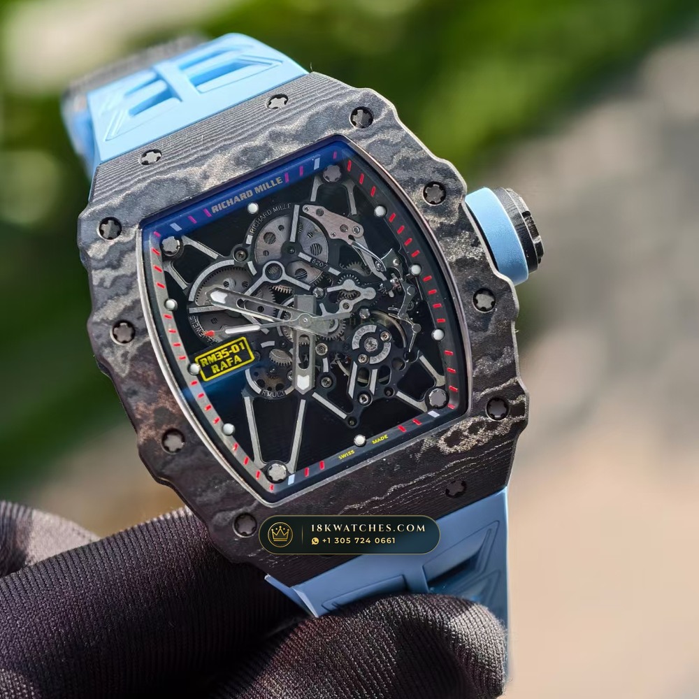 Richard Mille RM 35-01 Rafael Nadal Manual Winding Monte-Carlo Showroom Spec — Studio Gallery Plate III in Carbon TPT & Grade 5 Titanium (50.6g Verified Mass, Richard Mille Cal. RMUL3 Grade 5 Titanium Skeleton)