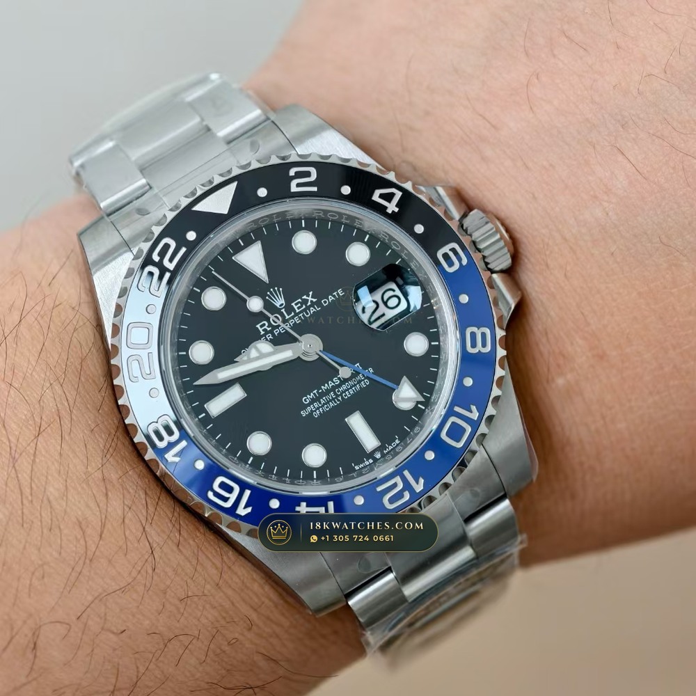 Rolex GMT-Master II Batman Blue & Black Oyster Ref. 126710BLNR — Studio Gallery Plate V in 904L Stainless Steel Custom Architecture (143.7g Verified Mass, Rolex Manufacture Cal. 3285 - 70h Power Reserve)
