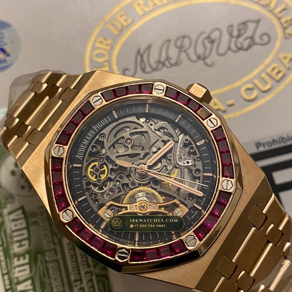 Audemars Piguet Royal Oak Double Balance Wheel Openworked 41mm 18K Rose Gold Ref. 15407OR — Studio Gallery Plate IV in 18K Rose Gold Au750 (224.7g Verified Mass, Audemars Piguet Cal. 3132 Dual-Balance Openworked)