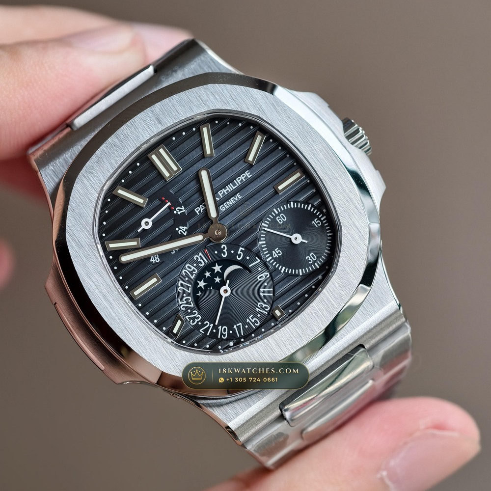 Patek Philippe Nautilus Moonphase & Power Reserve Ref. 5712/1A-001 — Studio Gallery Plate II in 904L Stainless Steel Custom Architecture (116.3g Verified Mass, Patek Philippe Cal. 240 PS IRM C LU - 22K Gold Micro-Rotor)