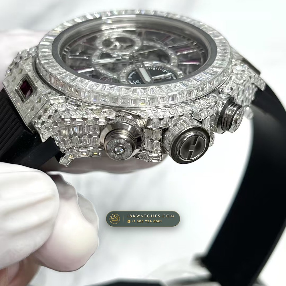 Hublot Big Bang Unico 42mm Full VVS Diamond & Ruby Rehaut Edition Ref. 441.NX.1170.RX — Studio Gallery Plate IV in Grade 5 Titanium Monobloc (120.3g Verified Mass, Hublot Unico Flyback Chronograph Cal. HUB1280)