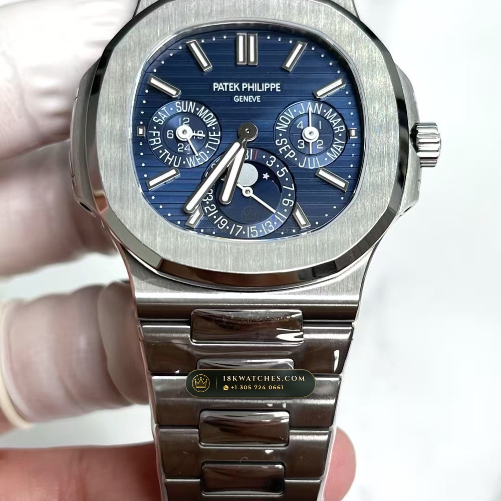 Patek Philippe Nautilus Grand Complication Perpetual Calendar Sunburst Blue Dial 18K White Gold Ref. 5740/1G-001