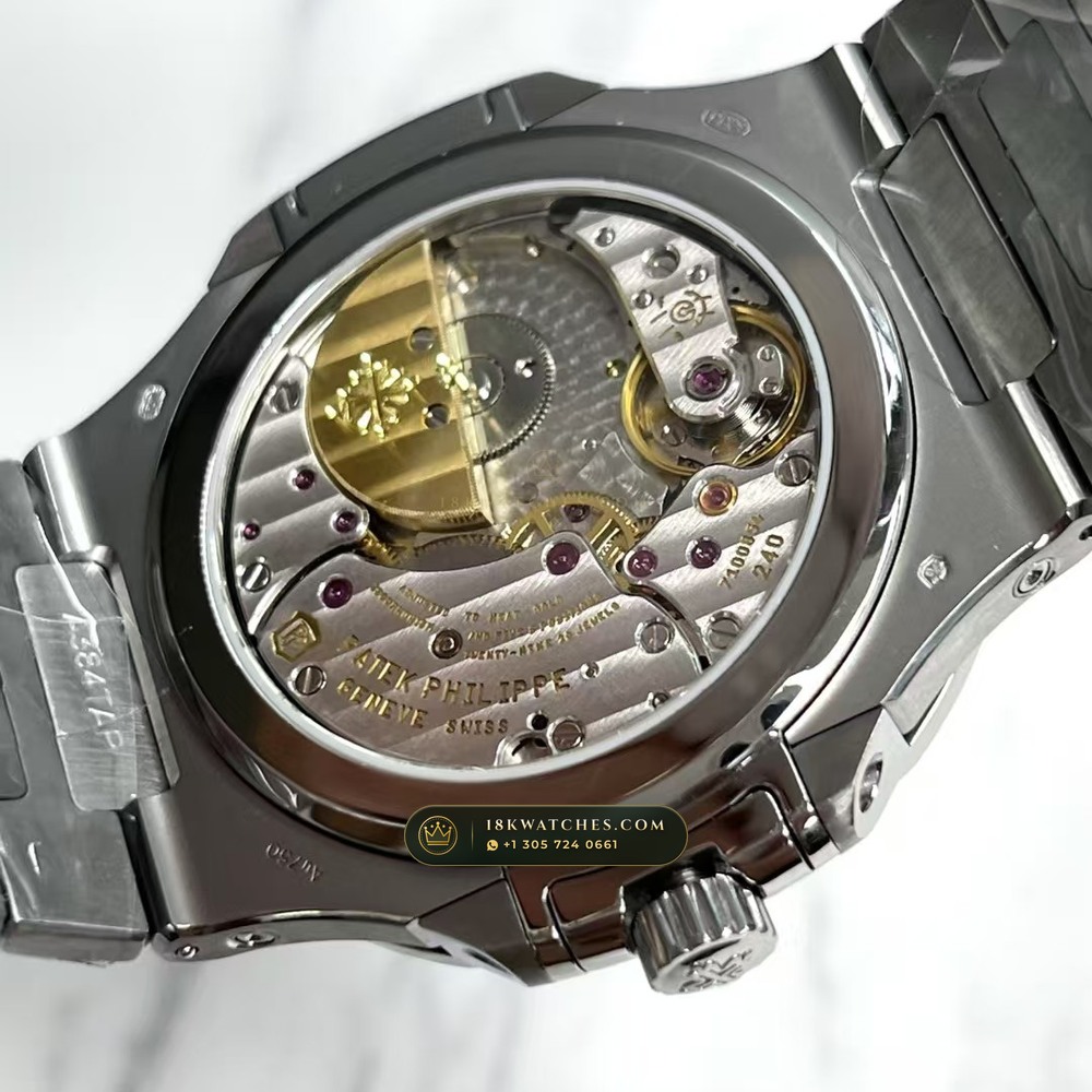 Patek Philippe Nautilus Grand Complication Perpetual Calendar Sunburst Blue Dial 18K White Gold Ref. 5740/1G-001 — Studio Gallery Plate VII in 18K White Gold Au750 (183.6g Verified Mass, Patek Philippe Ultra-Thin Cal. 240 Q Perpetual Calendar - 22K Gold Micro-Rotor)