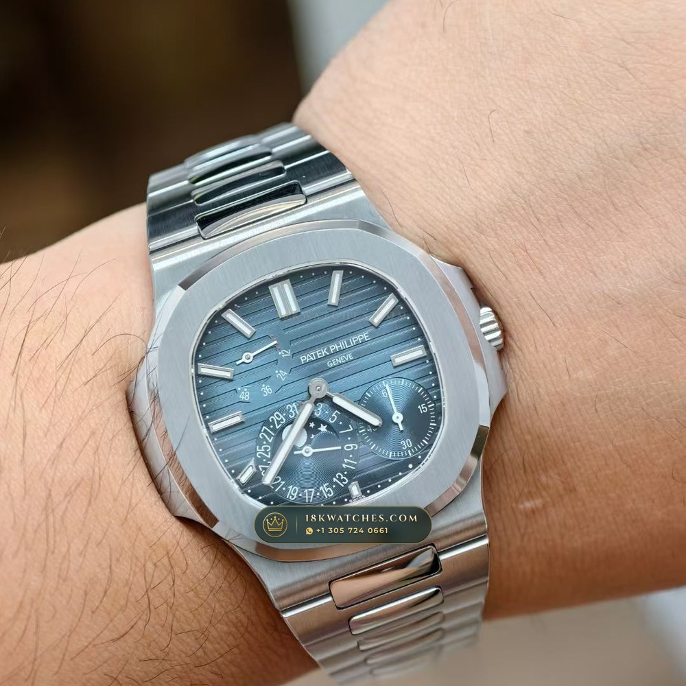 Patek Philippe Nautilus Moonphase & Power Reserve Chronometer Regulated Spec Ref. 5712A — Studio Gallery Plate IX in 904L Stainless Steel Custom Architecture (116.8g Verified Mass, Patek Philippe Cal. 240 PS IRM C LU - 22K Gold Micro-Rotor)