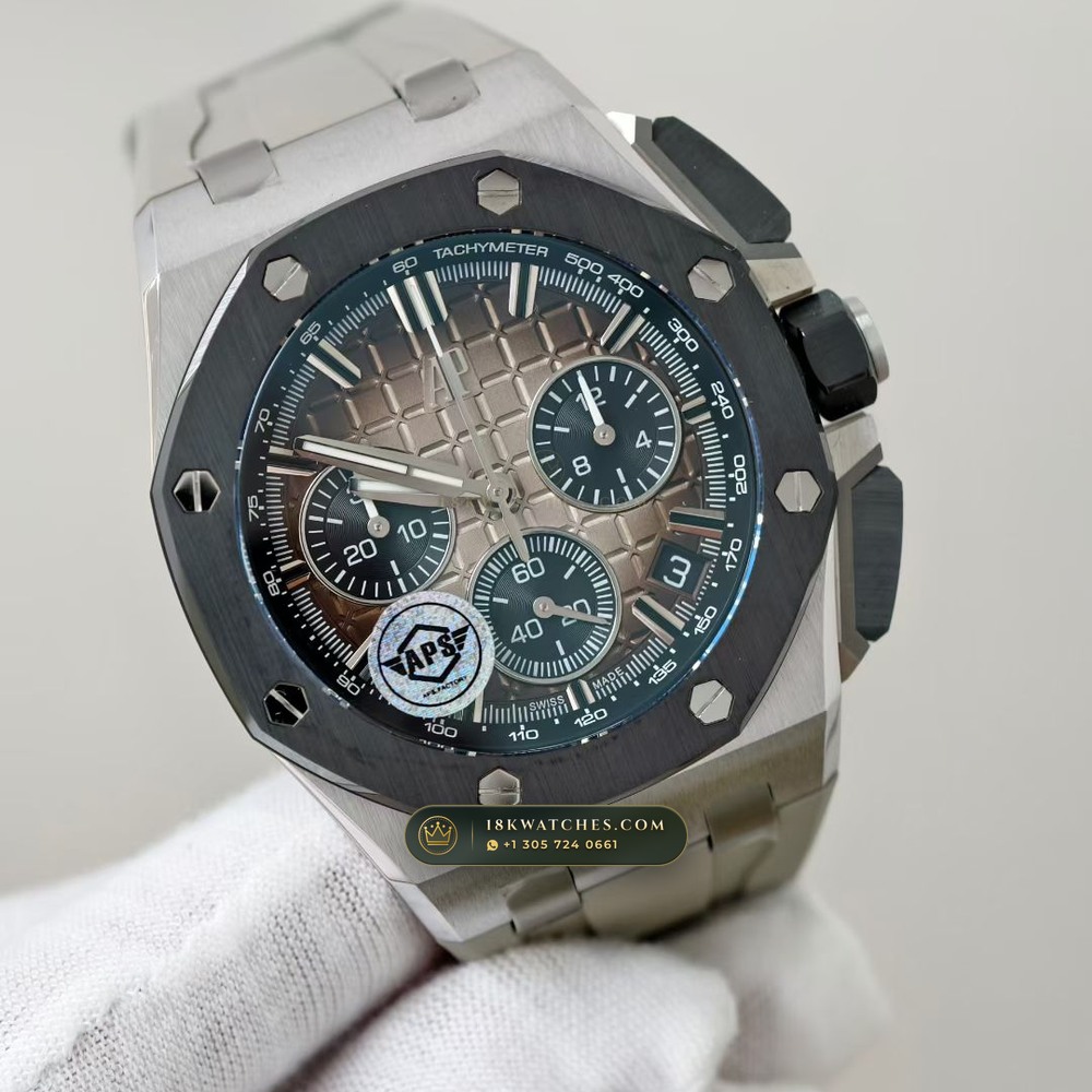 Audemars Piguet Royal Oak Offshore Selfwinding Chronograph 43mm Ref. 26420SO.OO.A600CA.01 — Studio Gallery Plate II in 904L Stainless Steel Custom Architecture (174.6g Verified Mass, Audemars Piguet Cal. 4401 Flyback Chronograph)