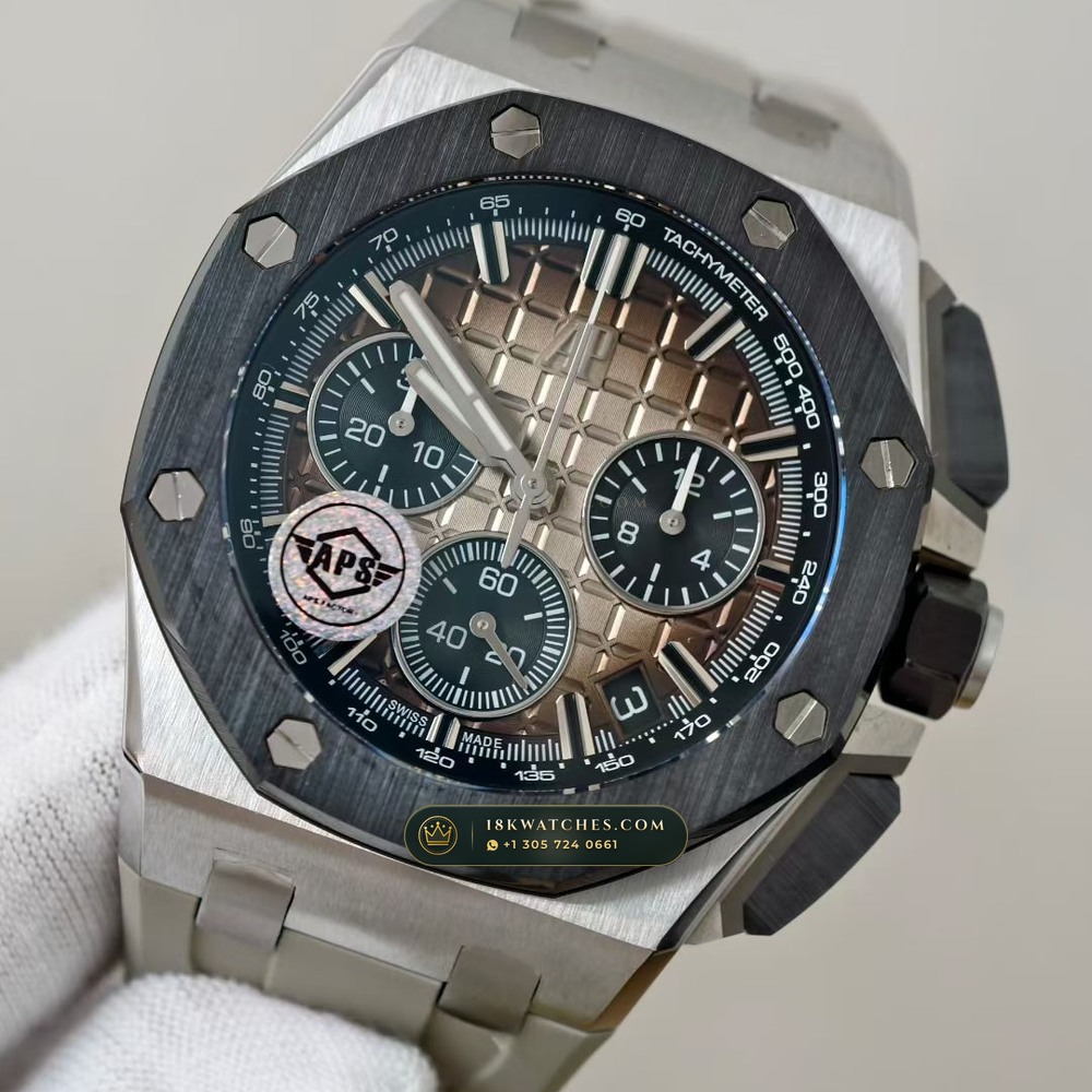 Audemars Piguet Royal Oak Offshore Selfwinding Chronograph 43mm Ref. 26420SO.OO.A600CA.01 — Studio Gallery Plate III in 904L Stainless Steel Custom Architecture (174.6g Verified Mass, Audemars Piguet Cal. 4401 Flyback Chronograph)
