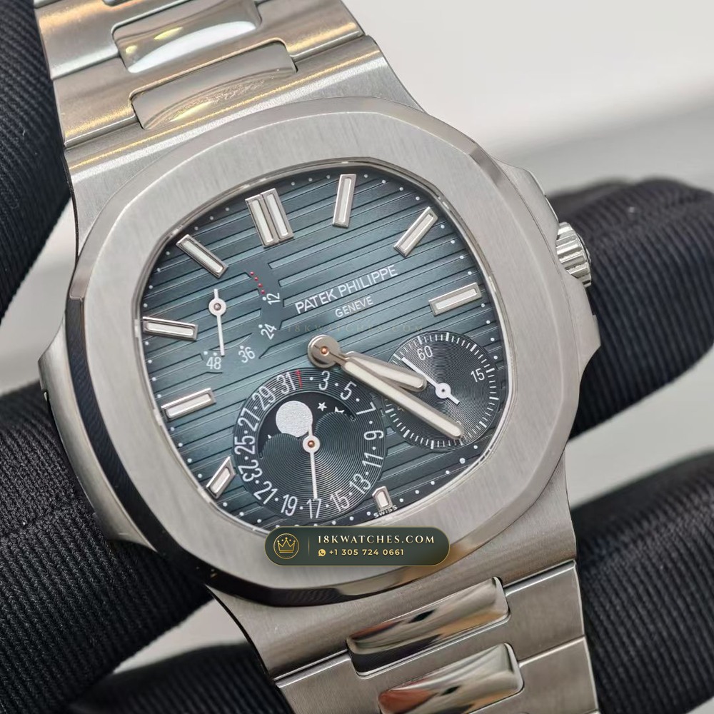 Patek Philippe Nautilus Moonphase & Power Reserve Hand-Chamfered Bevel Spec Ref. 5712A — Studio Gallery Plate II in 904L Stainless Steel Custom Architecture (116.3g Verified Mass, Patek Philippe Cal. 240 PS IRM C LU - 22K Gold Micro-Rotor)
