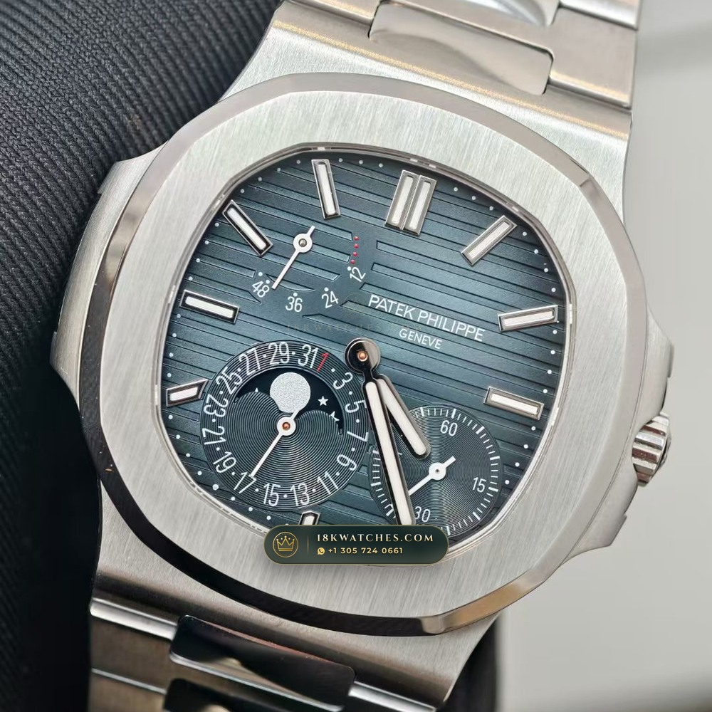 Patek Philippe Nautilus Moonphase & Power Reserve Hand-Chamfered Bevel Spec Ref. 5712A — Studio Gallery Plate III in 904L Stainless Steel Custom Architecture (116.3g Verified Mass, Patek Philippe Cal. 240 PS IRM C LU - 22K Gold Micro-Rotor)