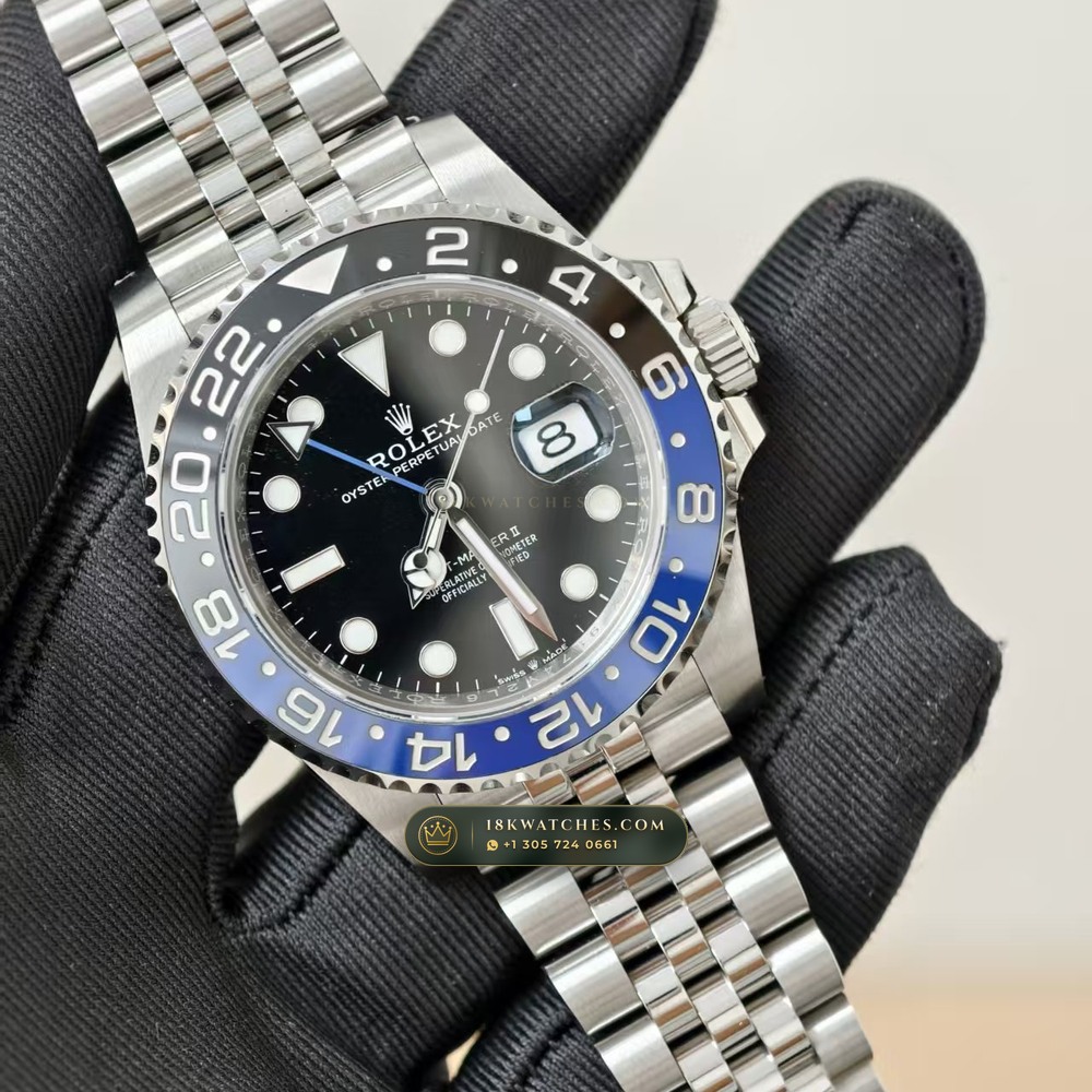 Rolex GMT-Master II Batgirl Blue & Black Jubilee Deep Crystal Optics Ref. 126710BLNR — Studio Gallery Plate III in 904L Stainless Steel Custom Architecture (143.3g Verified Mass, Rolex Manufacture Cal. 3285 - 70h Power Reserve)