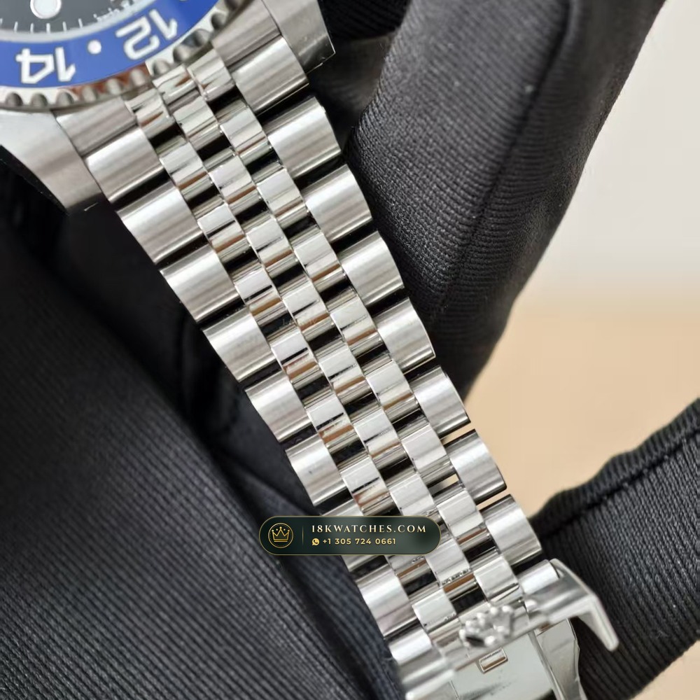 Rolex GMT-Master II Batgirl Blue & Black Jubilee Deep Crystal Optics Ref. 126710BLNR — Studio Gallery Plate IV in 904L Stainless Steel Custom Architecture (143.3g Verified Mass, Rolex Manufacture Cal. 3285 - 70h Power Reserve)
