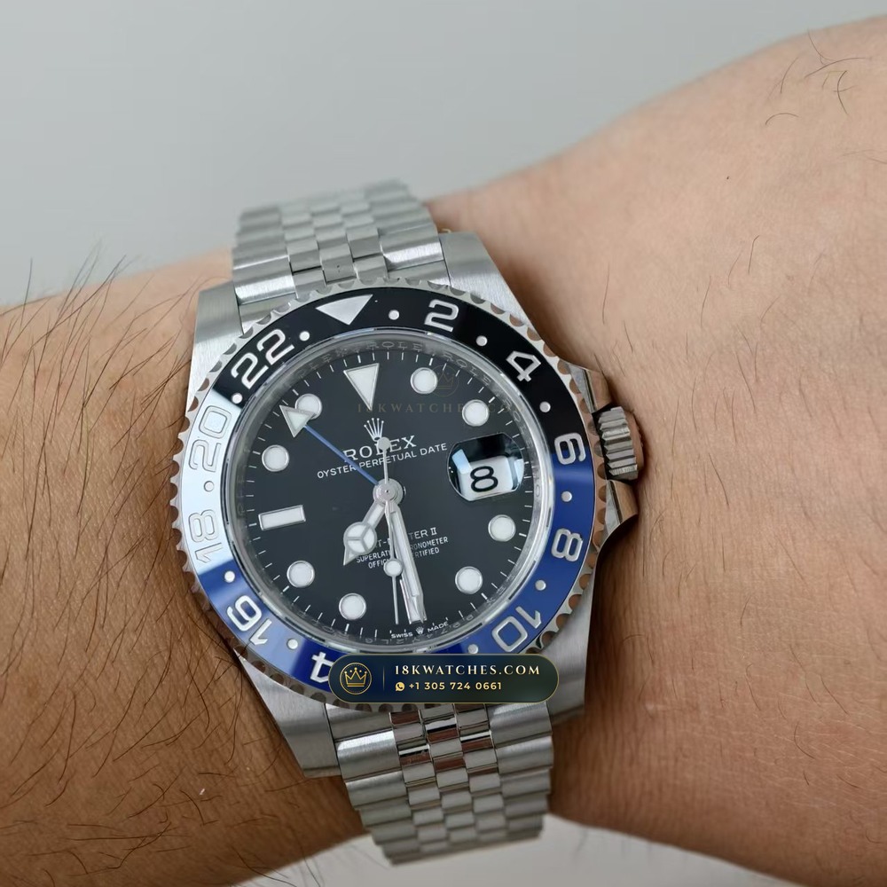 Rolex GMT-Master II Batgirl Blue & Black Jubilee Deep Crystal Optics Ref. 126710BLNR — Studio Gallery Plate VII in 904L Stainless Steel Custom Architecture (143.3g Verified Mass, Rolex Manufacture Cal. 3285 - 70h Power Reserve)