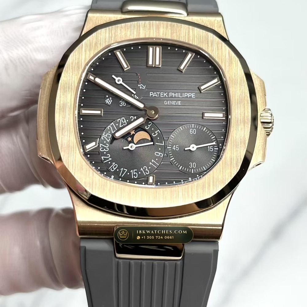 Patek Philippe Nautilus Moonphase & Power Reserve 18K Rose Gold Custom SW Dial Free-Sprung Calibre Ref. 5712R