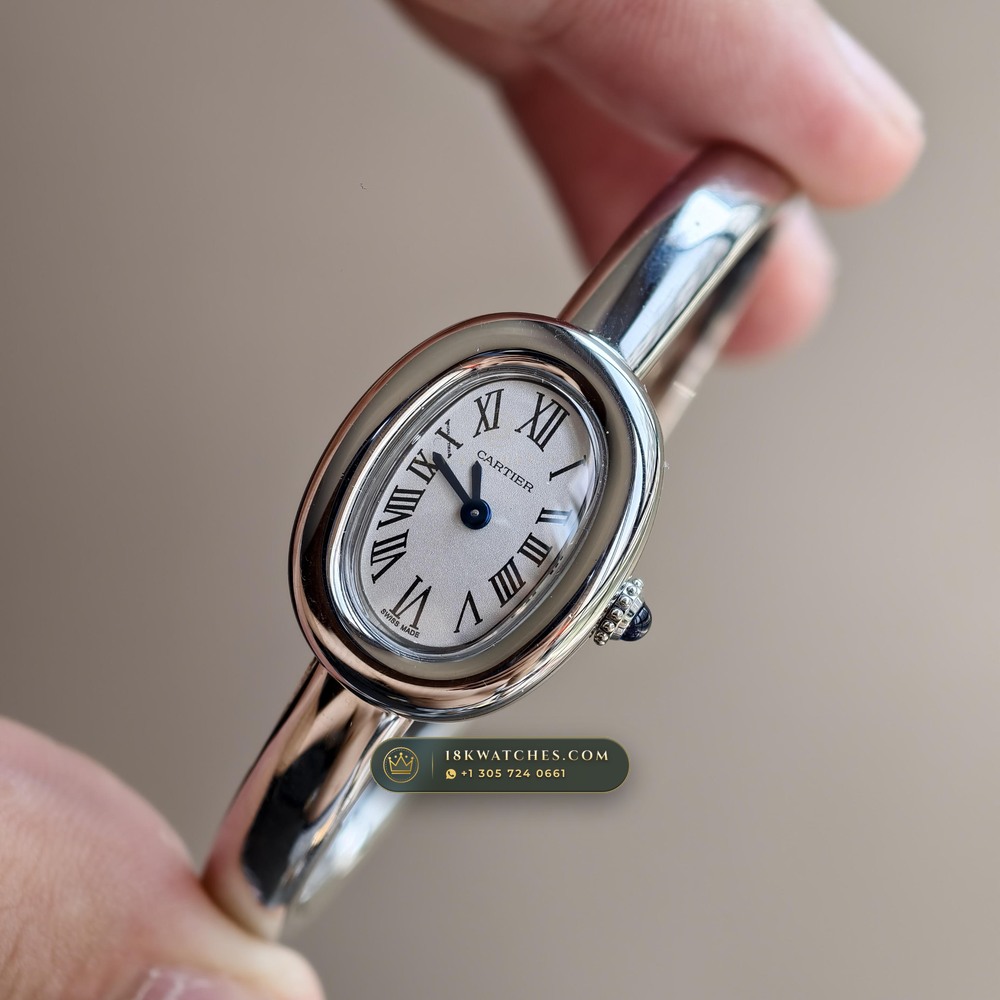 Cartier Baignoire Size 15 Bangle 18K White Gold Ref. WGBA0019 — Studio Gallery Plate III in 18K White Gold Au750 (62.4g Verified Mass, Cartier Precision Horological Movement)