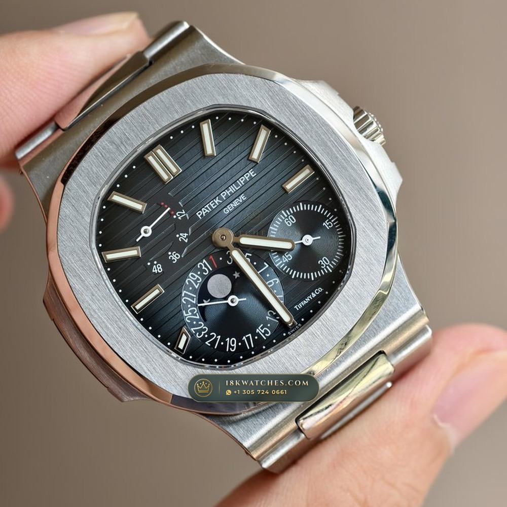 Patek Philippe Nautilus Moonphase & Power Reserve Tiffany Blue Dial Ref. 5712/1A-001 — Studio Gallery Plate II in 904L Stainless Steel Custom Architecture (116.3g Verified Mass, Patek Philippe Cal. 240 PS IRM C LU - 22K Gold Micro-Rotor)