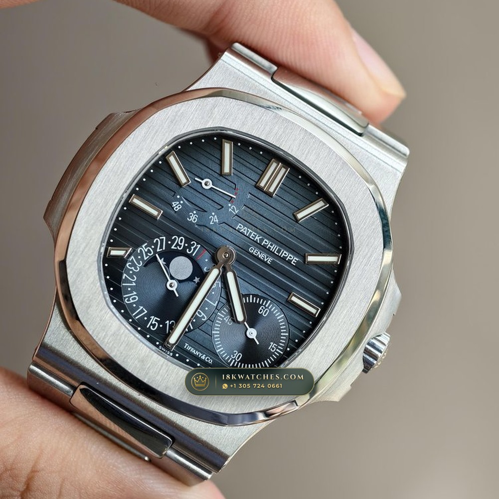 Patek Philippe Nautilus Moonphase & Power Reserve Tiffany Blue Dial Ref. 5712/1A-001 — Studio Gallery Plate III in 904L Stainless Steel Custom Architecture (116.3g Verified Mass, Patek Philippe Cal. 240 PS IRM C LU - 22K Gold Micro-Rotor)