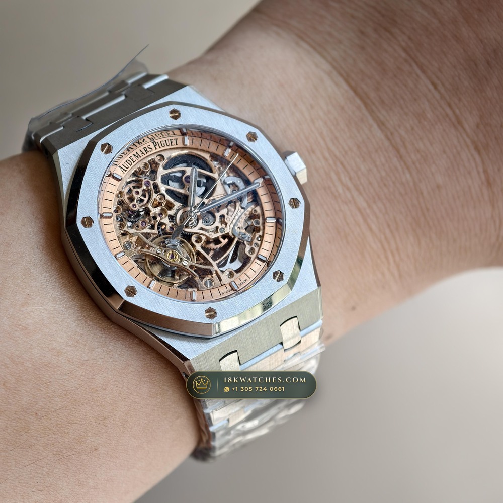 Audemars Piguet Royal Oak Double Balance Wheel Openworked 41mm Salmon Dial Ref. 15407ST.OO.1220ST.02 — Studio Gallery Plate XIII in 904L Stainless Steel Custom Architecture (162.1g Verified Mass, Audemars Piguet Cal. 3132 Dual-Balance Openworked)