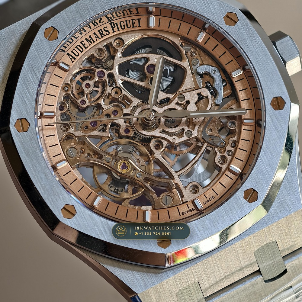Audemars Piguet Royal Oak Double Balance Wheel Openworked 41mm Salmon Dial Ref. 15407ST.OO.1220ST.02 — Studio Gallery Plate IV in 904L Stainless Steel Custom Architecture (162.1g Verified Mass, Audemars Piguet Cal. 3132 Dual-Balance Openworked)