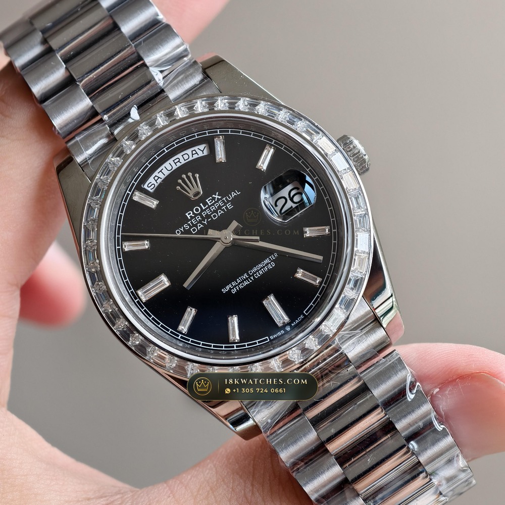Rolex Day-Date 40 Diamond-Set Bezel 950 Platinum Ref. 228396TBR — Studio Gallery Plate II in 950 Platinum Pt950 (280.6g Verified Mass, Rolex Manufacture Cal. 3255 - 70h Power Reserve)