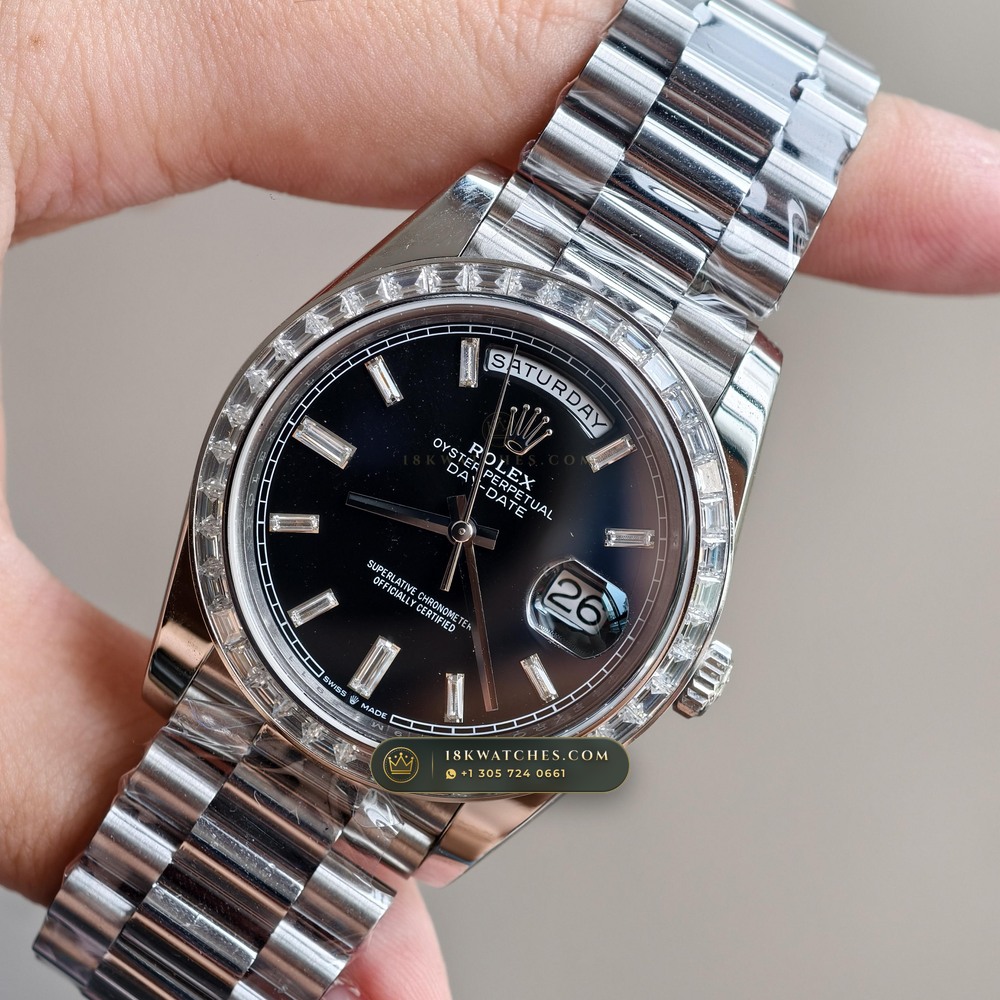 Rolex Day-Date 40 Diamond-Set Bezel 950 Platinum Ref. 228396TBR — Studio Gallery Plate III in 950 Platinum Pt950 (280.6g Verified Mass, Rolex Manufacture Cal. 3255 - 70h Power Reserve)