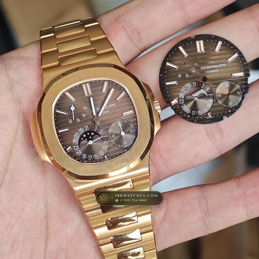 Patek Philippe Nautilus Moonphase & Power Reserve 18K Rose Gold Ref. 5712/1R-001 — Studio Gallery Plate IV in 18K Rose Gold Au750 (186.2g Verified Mass, Patek Philippe Cal. 240 PS IRM C LU - 22K Gold Micro-Rotor)