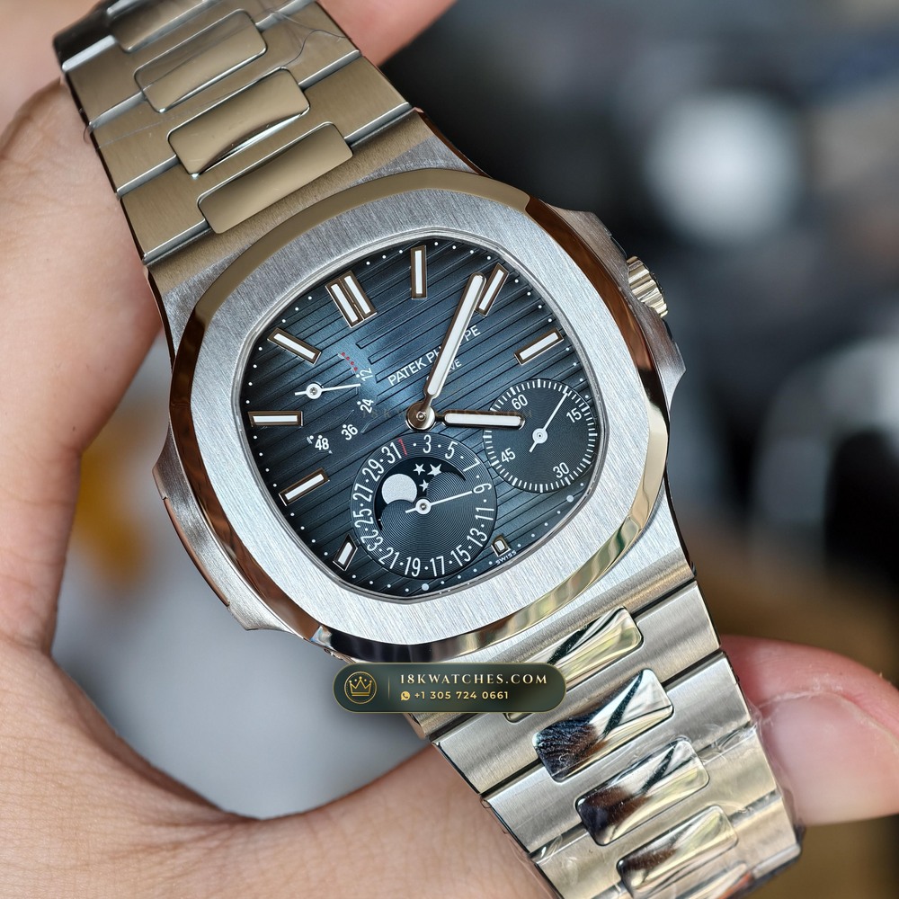 Patek Philippe Nautilus Moonphase & Power Reserve Custom SW Dial 22K Gold Rotor Ref. 5712/1A — Studio Gallery Plate II in 904L Stainless Steel Custom Architecture (116.9g Verified Mass, Patek Philippe Cal. 240 PS IRM C LU - 22K Gold Micro-Rotor)