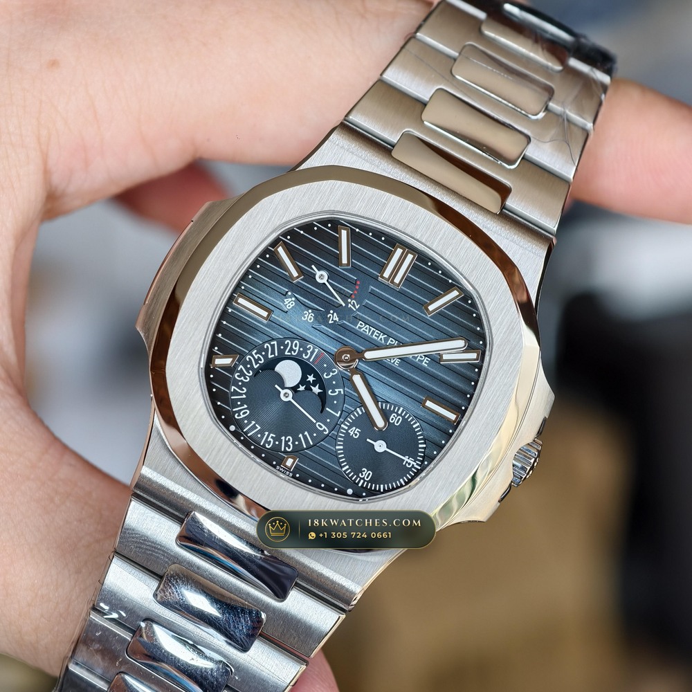 Patek Philippe Nautilus Moonphase & Power Reserve Custom SW Dial 22K Gold Rotor Ref. 5712/1A — Studio Gallery Plate III in 904L Stainless Steel Custom Architecture (116.9g Verified Mass, Patek Philippe Cal. 240 PS IRM C LU - 22K Gold Micro-Rotor)